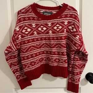 American Eagle Red and White Fair Isle Crewneck Sweater